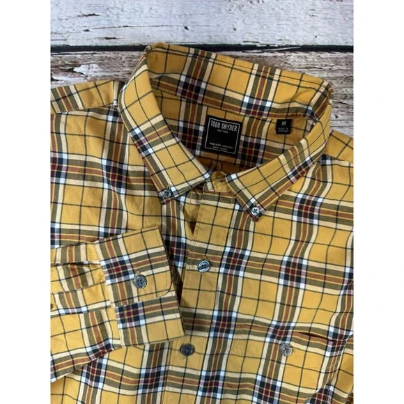 TODD SNYDER Button Down Long Sleeve Shirt 100% Cotton Size M Yellow Plaid